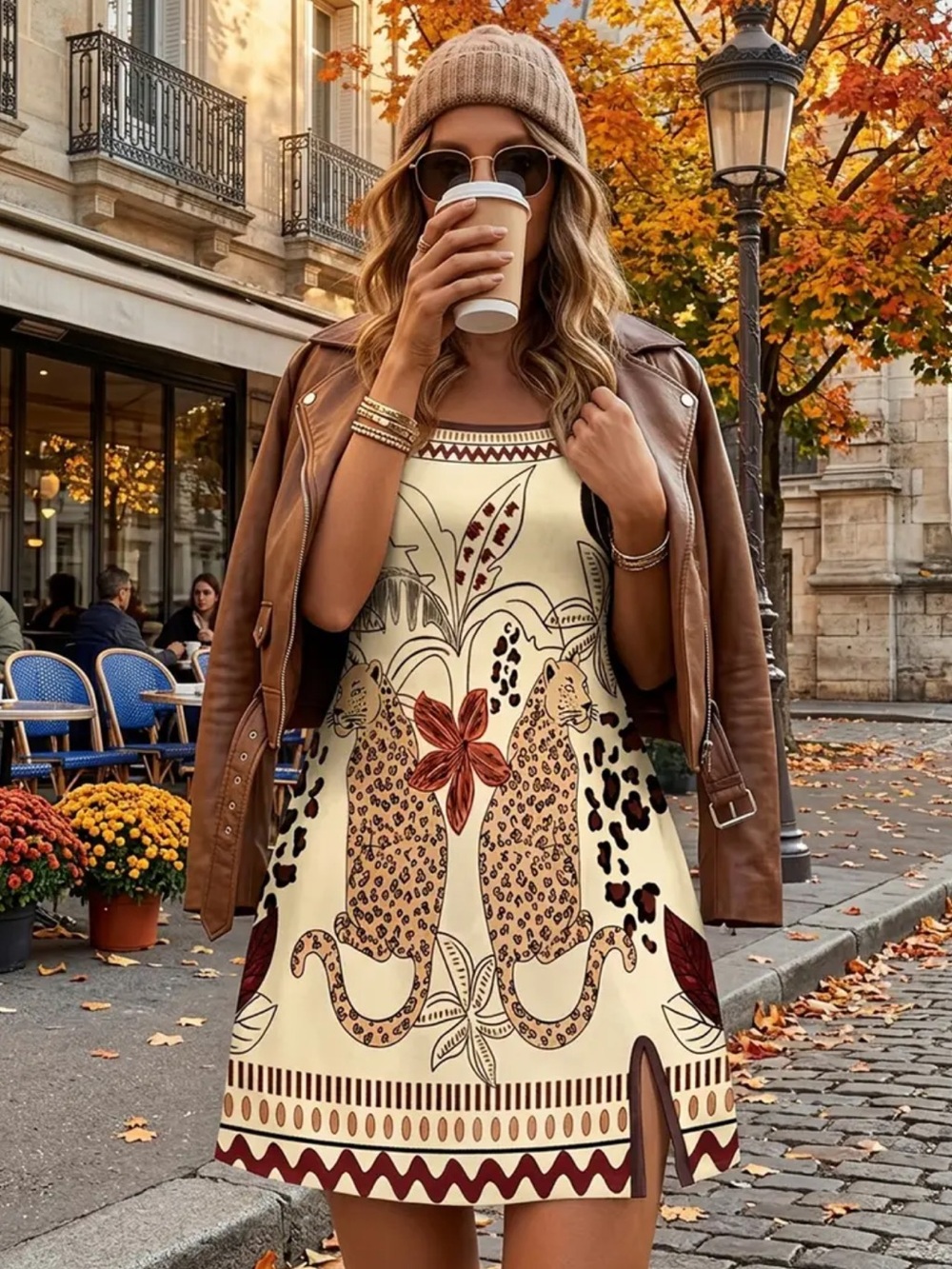 WOMENS BOHO TROPICAL SLEEVELESS MINI DRESS, SIXE XS, APRICOT